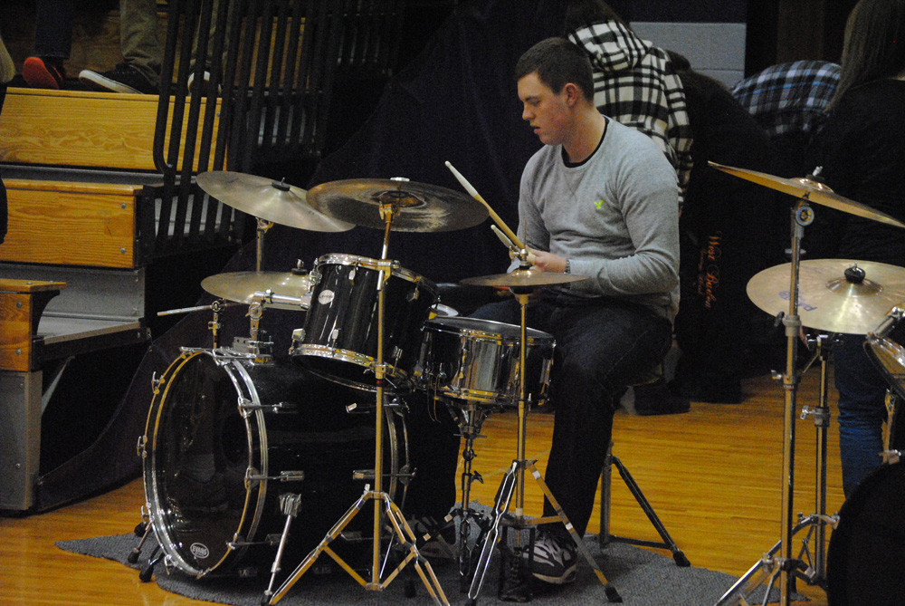Senior Wade Martin plays for pep band during last Friday’s Boys Basketball game. 